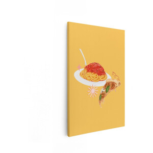 Artaza Canvas Schilderij Heerlijke Italiaanse Spaghetti met Tomatensaus en een Stuk Pizza - 40x60 cm - Wanddecoratie Woonkamer - Schilderijen - Muurdecoratie