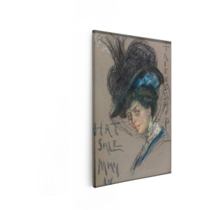 Artaza Canvas Schilderij Vrouw - 80x120 cm - Wanddecoratie Vintage Portret - Muurdecoratie Hoed - Decoratie Klassiek - Schilderijen Op Canvas