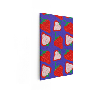 Artaza Canvas Schilderij Aardbei Patroon - 20x30 cm - Wanddecoratie Pop Art - Muurdecoratie Fruit - Schilderijen Op Canvas Blauw