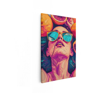 Artaza Canvas Schilderij Vrouw Met Zonnebril - 80x120 cm - Wanddecoratie Pop Art - Muurdecoratie Modern - Kleurrijk Schilderij - Roze