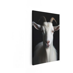 Artaza Canvas Schilderij Portret van een Witte Geit met Hoorns en Baard op Zwarte Achtergrond - 40x60 cm - Wanddecoratie Woonkamer - Schilderijen - Muurdecoratie