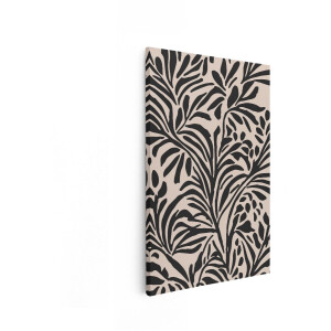 Artaza Canvas Schilderij Abstract Bladpatroon - 60x90 cm - Wanddecoratie Boho - Muurdecoratie Botanisch - Decoratie Woonkamer - Zwart Beige