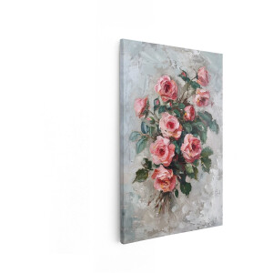 Artaza Canvas Schilderij Bloemen - 60x90 cm - Wanddecoratie Roze Rozen - Muurdecoratie Stilleven - Decoratie Vintage Romantisch