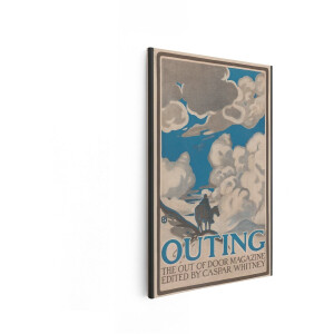 Artaza Canvas Schilderij Vintage Poster Outing Magazine - 60x90 cm - Wanddecoratie Ruiter Te Paard - Muurdecoratie Landschap - Decoratie Wolken