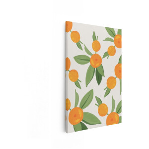 Artaza Canvas Schilderij Abstract Patroon met Oranje Vruchten en Groene Bladeren op een Lichte Achtergrond - 60x90 cm - Wanddecoratie Woonkamer - Schilderijen - Muurdecoratie