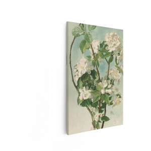 Artaza Canvas Schilderij Bloesem - 60x90 cm - Wanddecoratie Bloemen - Muurdecoratie Vintage - Decoratie Natuur - Wit