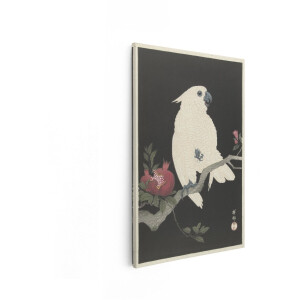 Artaza Canvas Schilderij Witte Kaketoe Zit op een Tak met Granaatappels en Bloesems - 20x30 cm - Klein - Wanddecoratie Woonkamer - Schilderijen - Muurdecoratie