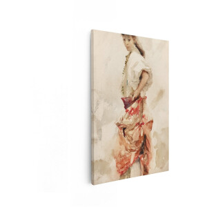 Artaza Canvas Schilderij Schilderij van een Jonge Vrouw in Traditionele Kleding met een Rode Rok - 80x120 cm - Groot - Wanddecoratie Woonkamer - Schilderijen - Muurdecoratie