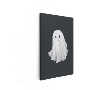 Artaza Canvas Schilderij Schattige Witte Geest met Grote Ogen op een Donkere Achtergrond - 60x90 cm - Wanddecoratie Woonkamer - Schilderijen - Muurdecoratie