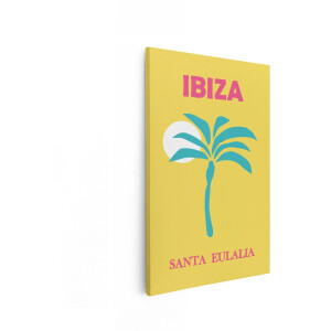 Artaza Canvas Schilderij Ibiza Santa Eulalia-Poster met Palmboom en Zon-Afbeelding - 60x90 cm - Wanddecoratie Woonkamer - Schilderijen - Muurdecoratie