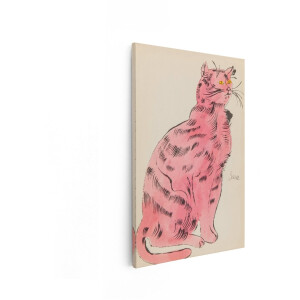 Artaza Canvas Schilderij Roze Kat - 20x30 cm - Wanddecoratie Pop Art - Muurdecoratie Andy Warhol - Schilderijen Dieren