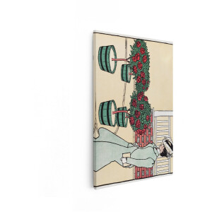 Artaza Canvas Schilderij Vrolijke Vrouw in Groene Jas Genietend van Rozen en een Drankje - 20x30 cm - Klein - Wanddecoratie Woonkamer - Schilderijen - Muurdecoratie