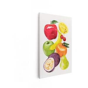 Artaza Canvas Schilderij Fruit - 80x120 cm - Wanddecoratie Aquarel Stilleven - Muurdecoratie Keuken - Decoratie Citroen Appel Kers
