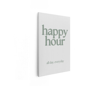Artaza Canvas Schilderij Happy Hour de Hele Dag Alledaagse Tekstontwerp Minimalistische Poster - 40x60 cm - Wanddecoratie Woonkamer - Schilderijen - Muurdecoratie