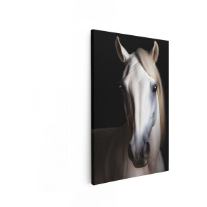 Artaza Canvas Schilderij Wit Paard - 60x90 cm - Wanddecoratie Dieren - Muurdecoratie Paardenkop - Decoratie Portret Zwart