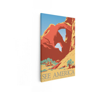 Artaza Canvas Schilderij Vintage Poster van Delicate Arch in Arches National Park - Utah - 80x120 cm - Groot - Wanddecoratie Woonkamer - Schilderijen - Muurdecoratie