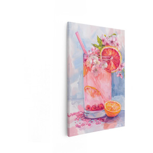 Artaza Canvas Schilderij Cocktail - 60x90 cm - Wanddecoratie Bloemen - Muurdecoratie Roze - Decoratie Sinaasappel - Schilderijen Op Canvas