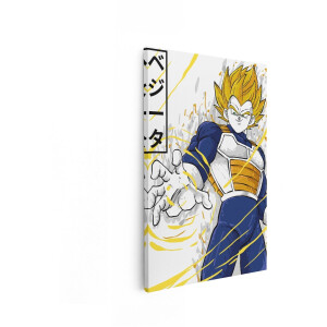 Artaza Canvas Schilderij Super Saiyan Vegeta in Actie met Gele Energie-Effecten - 40x60 cm - Wanddecoratie Woonkamer - Schilderijen - Muurdecoratie