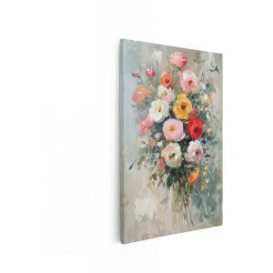 Artaza Canvas Schilderij Schilderij van een Boeket Rozen in Zachte - Impressionistische Stijl - 80x120 cm - Groot - Wanddecoratie Woonkamer - Schilderijen - Muurdecoratie