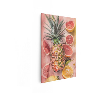 Artaza Canvas Schilderij Ananas - 40x60 cm - Wanddecoratie Tropisch Fruit - Muurdecoratie Citrus - Decoratie Keuken - Roze