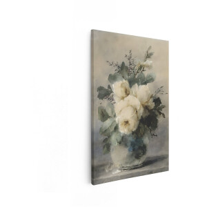 Artaza Canvas Schilderij Witte Rozen - 80x120 cm - Wanddecoratie Bloemen - Muurdecoratie Stilleven - Vintage Schilderij Boeket