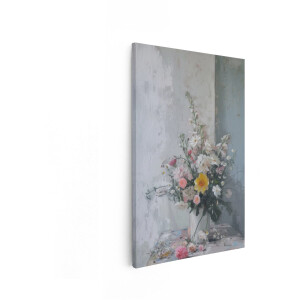 Artaza Canvas Schilderij Bloemen Stilleven - 40x60 cm - Wanddecoratie Boeket Vaas - Muurdecoratie Vintage - Decoratie Woonkamer Romantisch