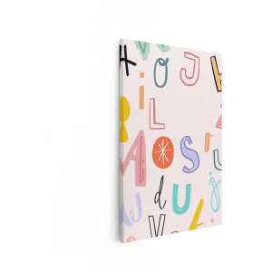 Artaza Canvas Schilderij Vrolijke - Kleurrijke Letters van het Alfabet op een Zachte Roze Achtergrond - 60x90 cm - Wanddecoratie Woonkamer - Schilderijen - Muurdecoratie