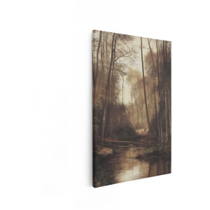 Artaza Canvas Schilderij Bos - 60x90 cm - Wanddecoratie Landschap - Muurdecoratie Vintage - Decoratie Natuur Beek