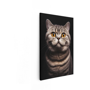 Artaza Canvas Schilderij Schattige Britse Korthaar Kat met Grote - Ronde - Amberkleurige Ogen Kijkt Naar de Camera - 80x120 cm - Groot - Wanddecoratie Woonkamer - Schilderijen - Muurdecoratie