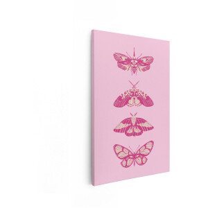 Artaza Canvas Schilderij Motten - 20x30 cm - Wanddecoratie Vlinders - Muurdecoratie Boho - Schilderijen Op Canvas Dieren - Roze