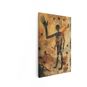 Artaza Canvas Schilderij Oude Rotstekening Toont Sjamaan met Mysterieuze Wezens en Bloed - 80x120 cm - Groot - Wanddecoratie Woonkamer - Schilderijen - Muurdecoratie