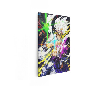 Artaza Canvas Schilderij Monkey D. Luffy in Gear 5 Voert een Krachtige Aanval Uit met Levendige Energie-Uitbarstingen - 80x120 cm - Groot - Wanddecoratie Woonkamer - Schilderijen - Muurdecoratie