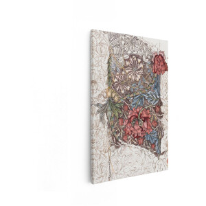 Artaza Canvas Schilderij Gedetailleerd Bloemenpatroon met Rode en Blauwe Accenten in een Vintage Stijl - 80x120 cm - Groot - Wanddecoratie Woonkamer - Schilderijen - Muurdecoratie