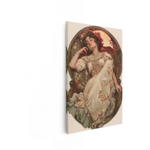 Artaza Canvas Schilderij Art Nouveau Dame - 20x30 cm - Wanddecoratie Vintage - Muurdecoratie Bloemen - Schilderijen Op Canvas