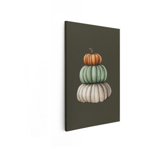 Artaza Canvas Schilderij Herfst Pompoenen - 20x30 cm - Wanddecoratie Getekend - Muurdecoratie Oranje - Decoratie Hal - Kamer Accessoires