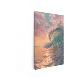 Artaza Canvas Schilderij Golf - 20x30 cm - Wanddecoratie Oceaan - Muurdecoratie Zonsondergang - Schilderijen Op Canvas Natuur - Roze
