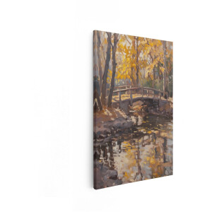Artaza Canvas Schilderij Bos In Herfst - 20x30 cm - Wanddecoratie Houten Brug - Muurdecoratie Natuur Landschap - Schilderijen Op Canvas