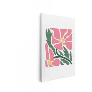 Artaza Canvas Schilderij Abstract Roze Bloemen met Groene Bladeren in een Vierkant Patroon - 40x60 cm - Wanddecoratie Woonkamer - Schilderijen - Muurdecoratie