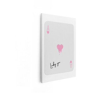 Artaza Canvas Schilderij Speelkaart Harten Aas met Druipend Roze Hart en Geluk met een Sms - 40x60 cm - Wanddecoratie Woonkamer - Schilderijen - Muurdecoratie