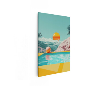 Artaza Canvas Schilderij Zwembad - 40x60 cm - Wanddecoratie Retro - Muurdecoratie Bergen Landschap - Decoratie Vintage Palmboom