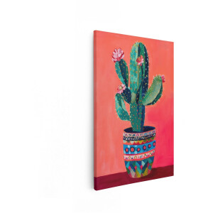 Artaza Canvas Schilderij Cactus Met Bloemen - 20x30 cm - Boho Wanddecoratie - Muurdecoratie Bohemian - Schilderijen Op Canvas