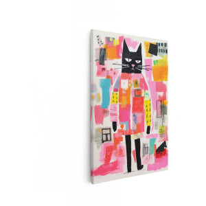 Artaza Canvas Schilderij Kat - 20x30 cm - Wanddecoratie Abstract - Muurdecoratie Jongenskamer - Schilderijen Op Canvas Kleurrijk - Roze