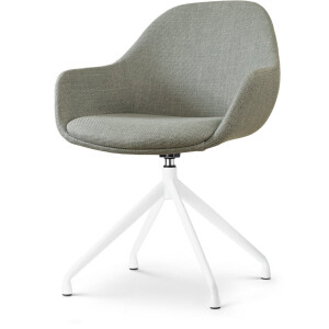 Nolon Nola-Mae Eetkamerstoel Draaibaar Saliegroen - met Armleuning - Stof - Wit Onderstel - Design - Scandinavisch - Comfortabel