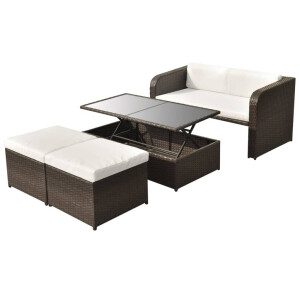 vidaXL 4-delige Loungeset met kussens poly rattan bruin