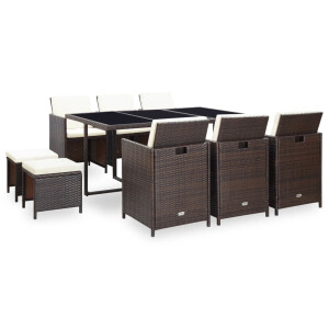 vidaXL 11-delige Tuinset met kussens poly rattan bruin
