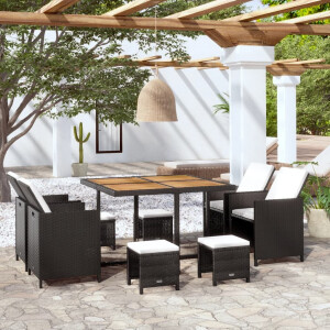 vidaXL 9-delige Tuinset poly rattan en acaciahout zwart