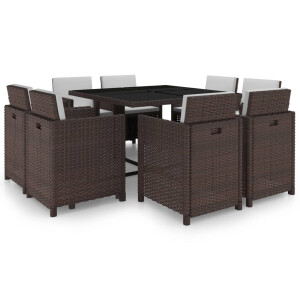 vidaXL 9-delige Tuinset met kussens poly rattan bruin