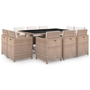 vidaXL 11-delige Tuinset met kussens poly rattan beige