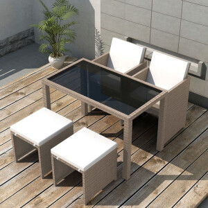 vidaXL 5-delige Tuinset met kussens poly rattan beige