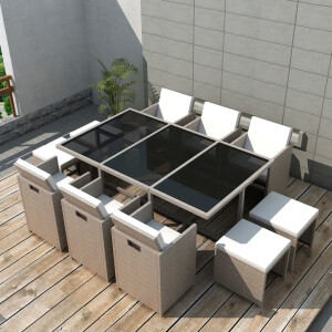 vidaXL 11-delige Tuinset met kussens poly rattan beige